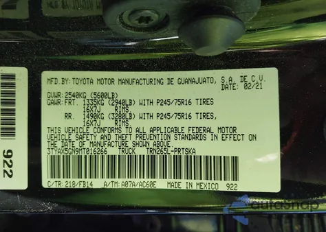 2021 Toyota Tacoma Sr из США, поврежденный, VIN 3TYAX5GN9MT016266